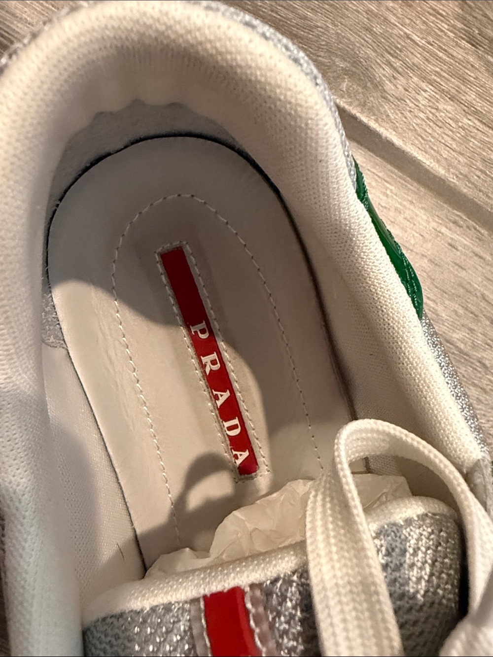 Prada Men’s Green Patent & White Mesh Low-Top Sneakers - Picture 3 of 9